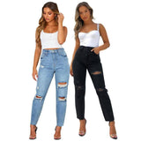 Women's Fashion Washed Blue Jeans Jeans LOVEMI    