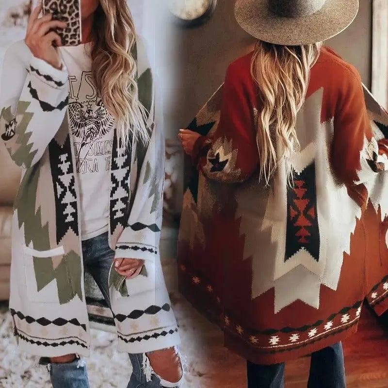 Women's Fashion Winter Vintage Tribal Knitted Cardigan-1