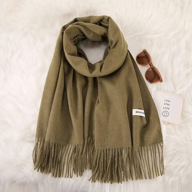 Women's Fashionable All-match Cashmere Tassel Double-sided-Army Green-5