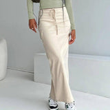 Women's Fashionable All-matching Tied High Waist Skirt-Beige-7