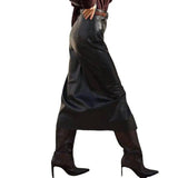 Women's Fashionable Leather High Waist Straight Skirt-2
