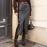 Women's Fashionable Leather High Waist Straight Skirt-6