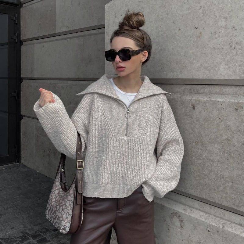 Women's Fashionable Retro Loose V-neck Pullover Sweater-5