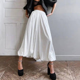 Women's Fashionable Simple Satin Dress-White-8
