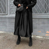 Women's Fashionable Simple Satin Dress-Black-9