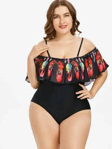 Women's feather shoulder sexy plus fat plus Dalian body-Blackred-1