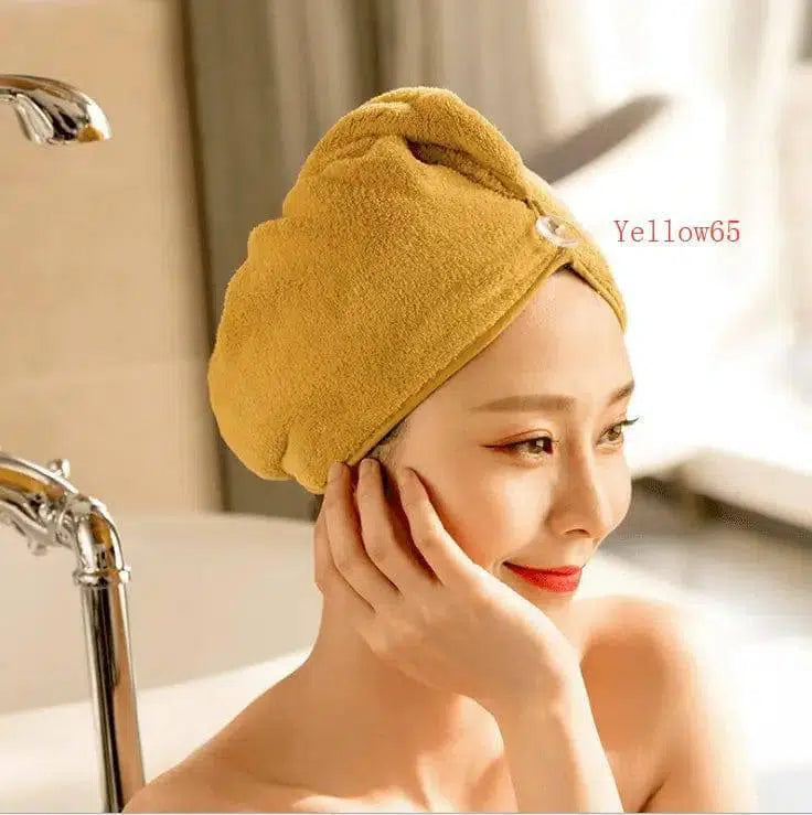 Women's Hair Dryer Cap, Absorbent Dry Hair Towel-Yellow65-43