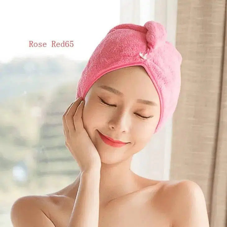 Women's Hair Dryer Cap, Absorbent Dry Hair Towel-RoseRed65-7