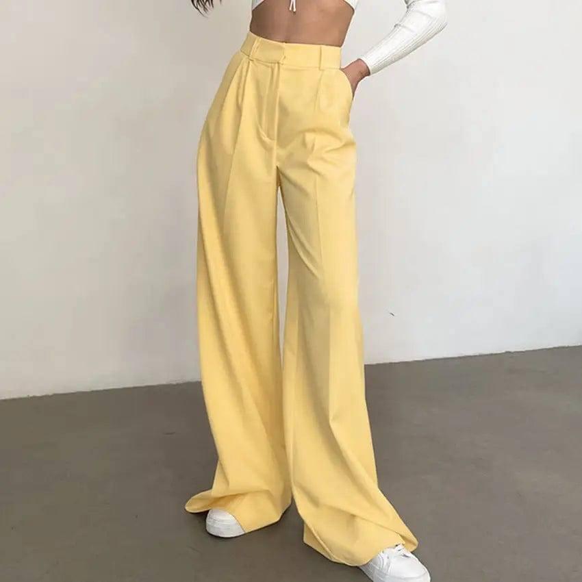 Women's High Waist Loose Temperament All Match Trousers-Yellow-1