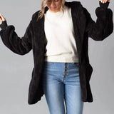 Women's hooded plush coat-Black-3