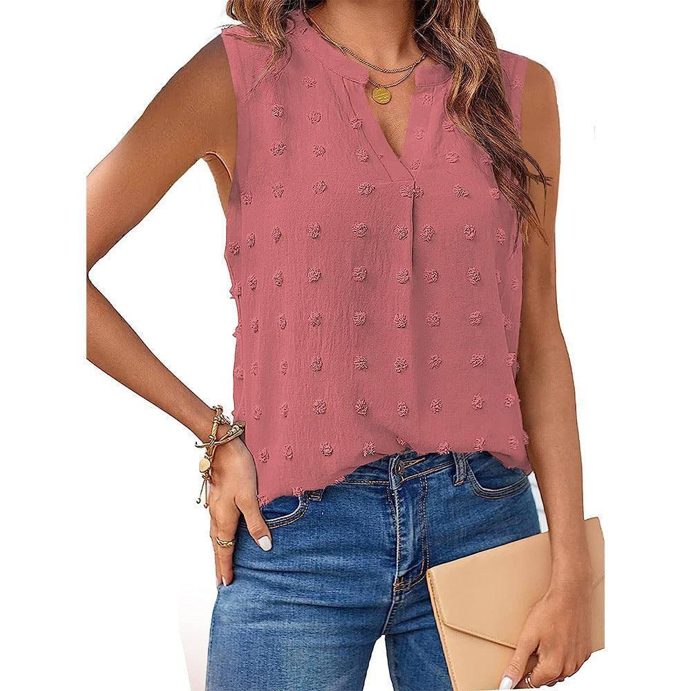 Women's Jacquard Sleeveless V-neck Vest-Rose Red-11