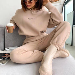 Women's Knitted Fleece Casual Suit Two-piece Set-1
