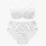 Women's Lace Underwire Push Up Lingerie Panty Set-White-2