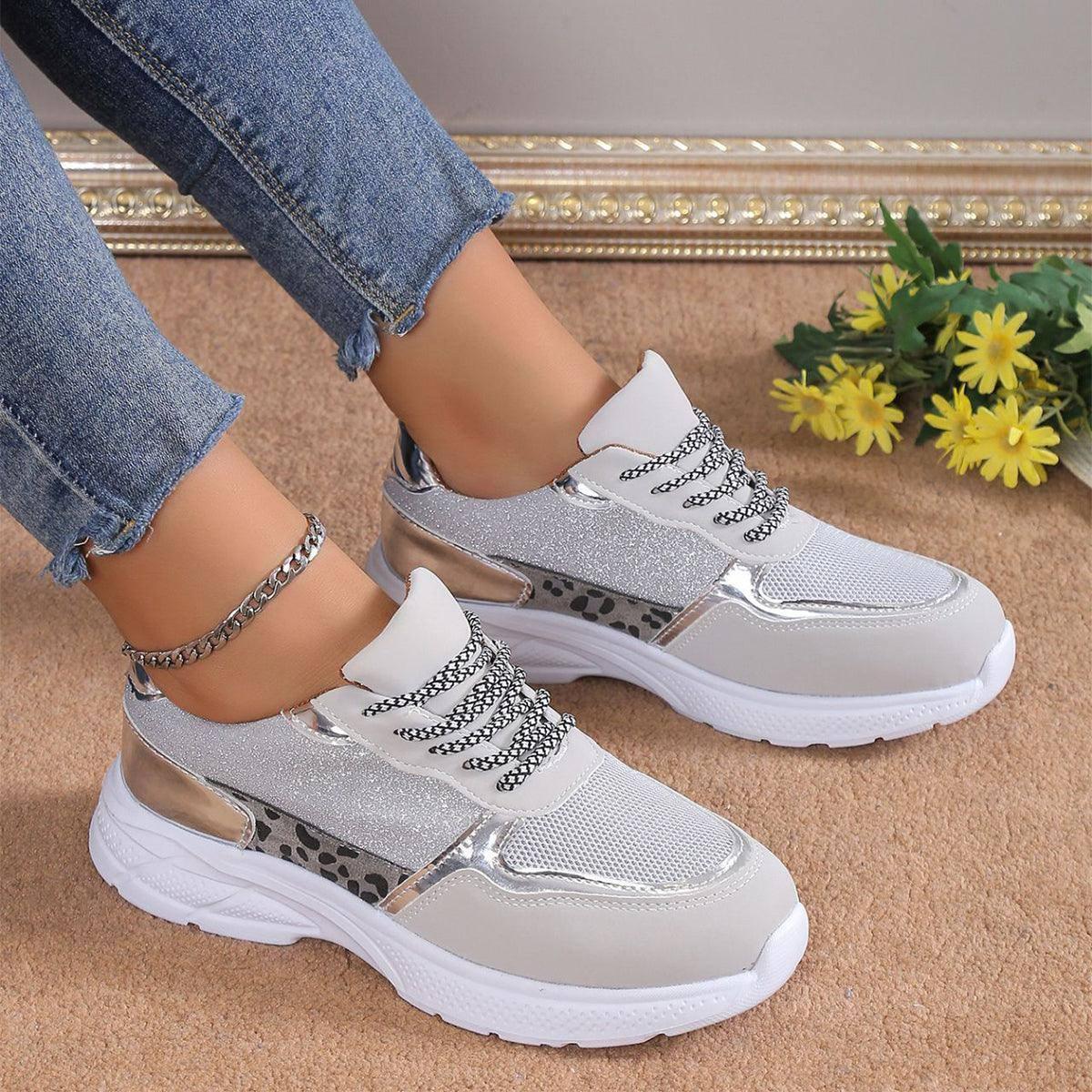 Women's Lace Up Sneakers Breathable Mesh Flat Shoes Fashion-1