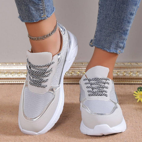 Women's Lace Up Sneakers Breathable Mesh Flat Shoes Fashion-3