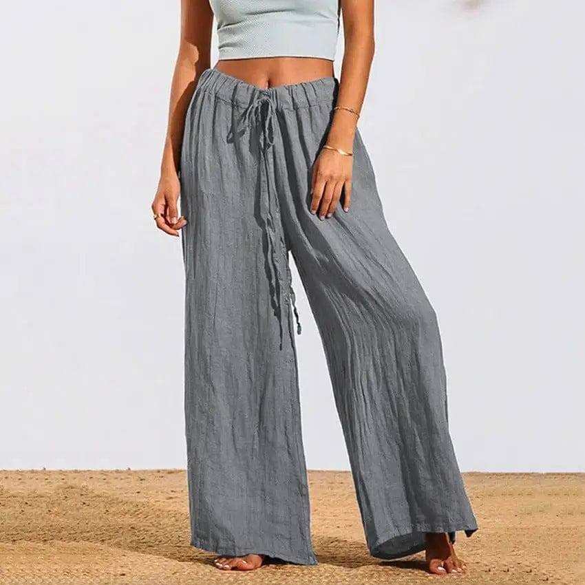 Women's Loose Soft Drawstring Cotton Casual Pants-Grey-5