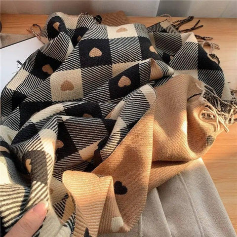 Women's Love Thickened Checked Scarf-4
