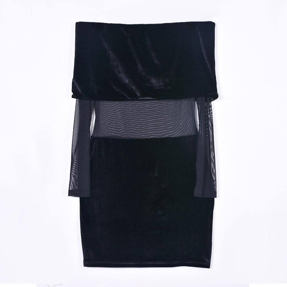 Women's Mesh See-through Long Sleeve Dress-Black-6