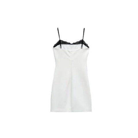 Women's Minimalist Lace Edge Suspender Dress-White-6