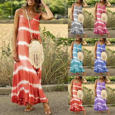 Women's Printed Striped Plus Size Maxi Loose Dress-1