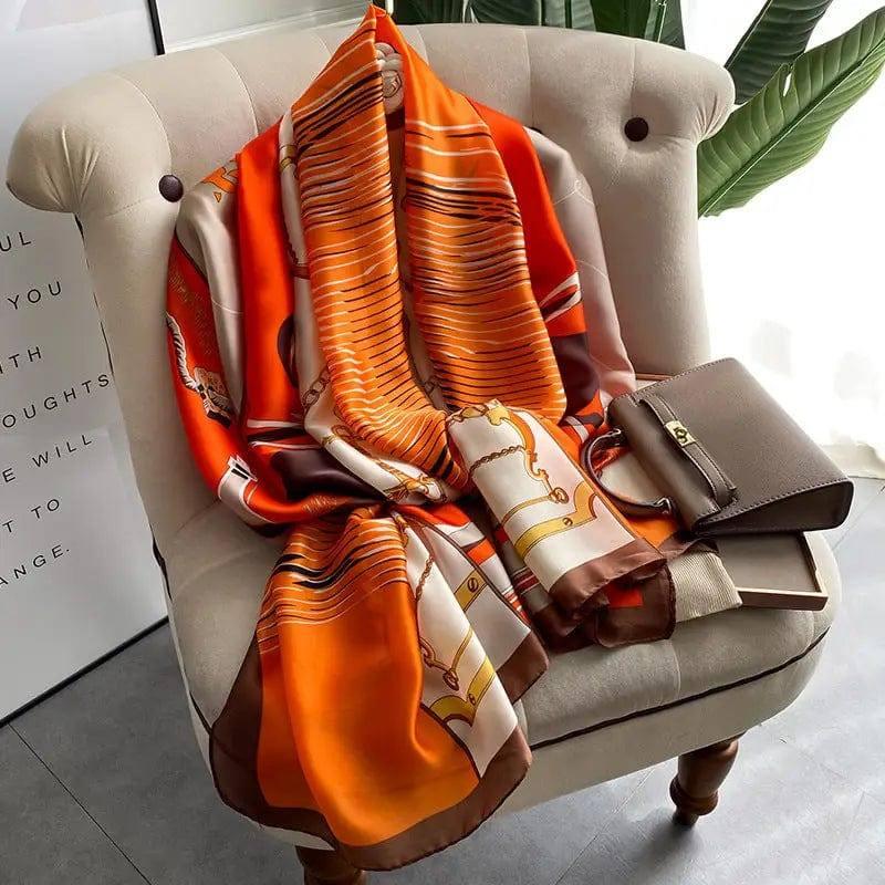 Women's Retro Fashion Decorative Scarf Silk Satin-Orange-5