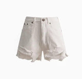 Women's Ripped Jeans Shorts-White-4