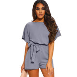 Women's Round Neck Short-sleeved Lace-up Jumpsuit Combi LOVEMI  LC64515 Gray S 
