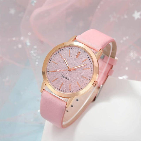 Women's Round Pointer Quartz Watch Set-Pink set-4