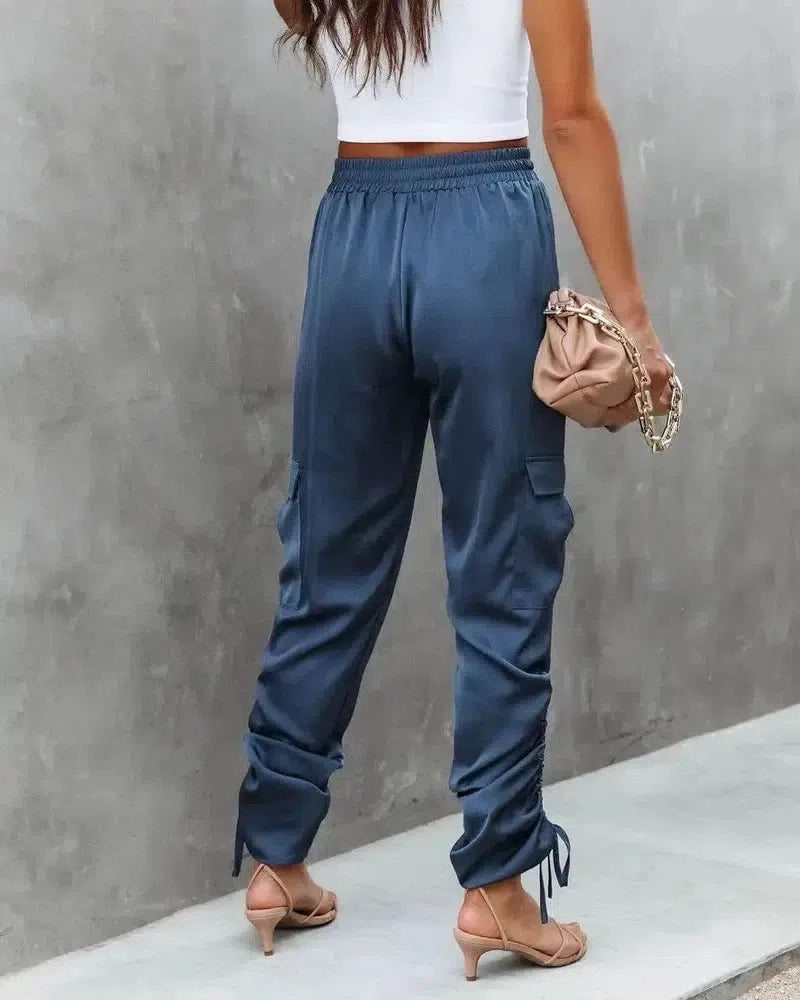 Women's Satin Jogger Pants Casual High Waist Long Lounge-3