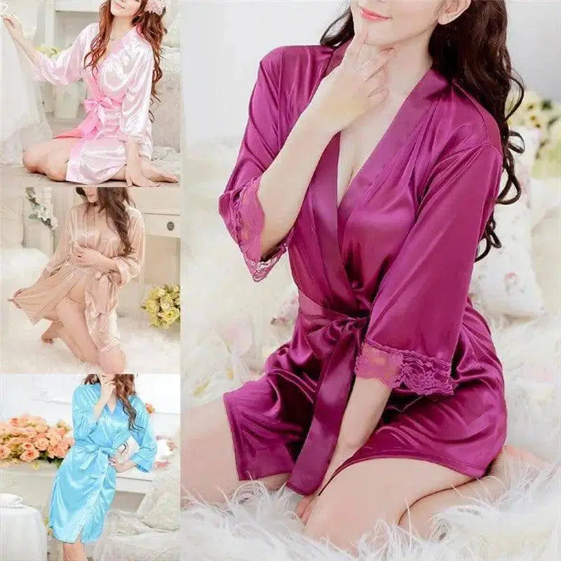 Women's Sexy Lingerie Set Sexy Ice Silk Robe with Bathrobe-1