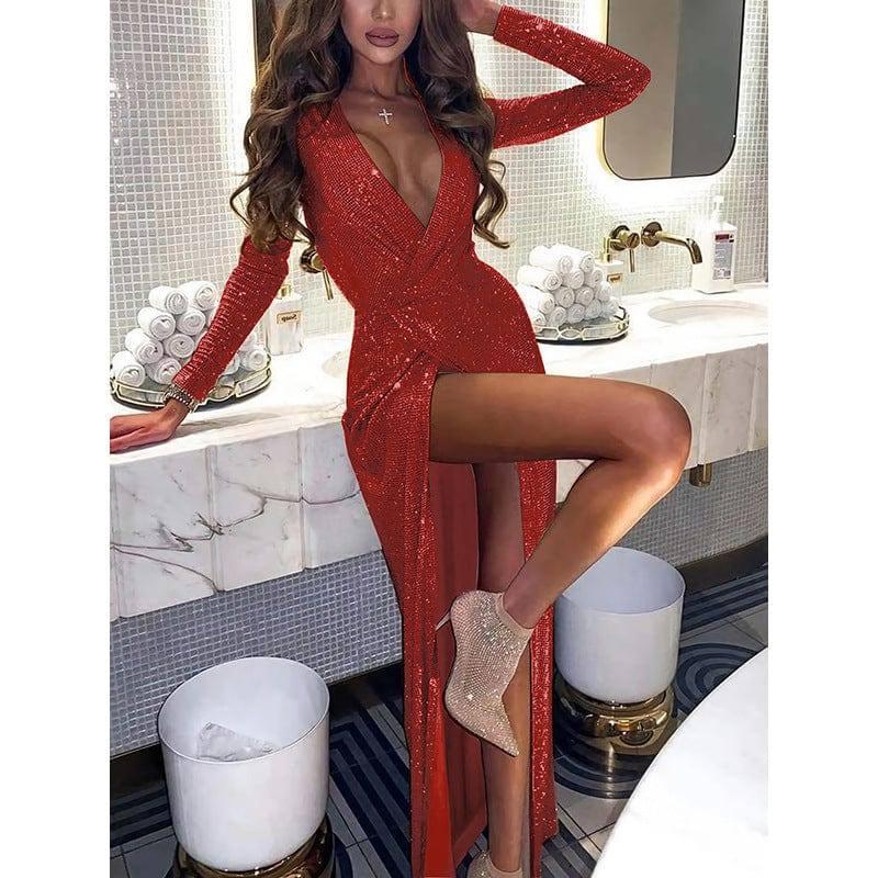 Women's Sexy Slim Evening Dress Long Sleeve Dress-2
