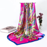 Women's Silk Scarf Multi-functional Small Silk Satin Shawl-Rose Red-1