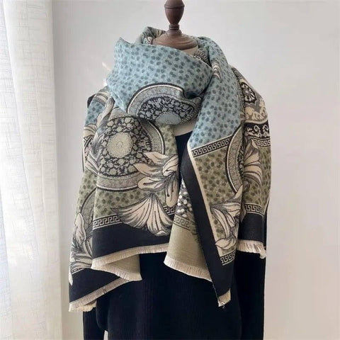 Women's Simple Thickened Warm Reversible Scarf-Blue Grey-8