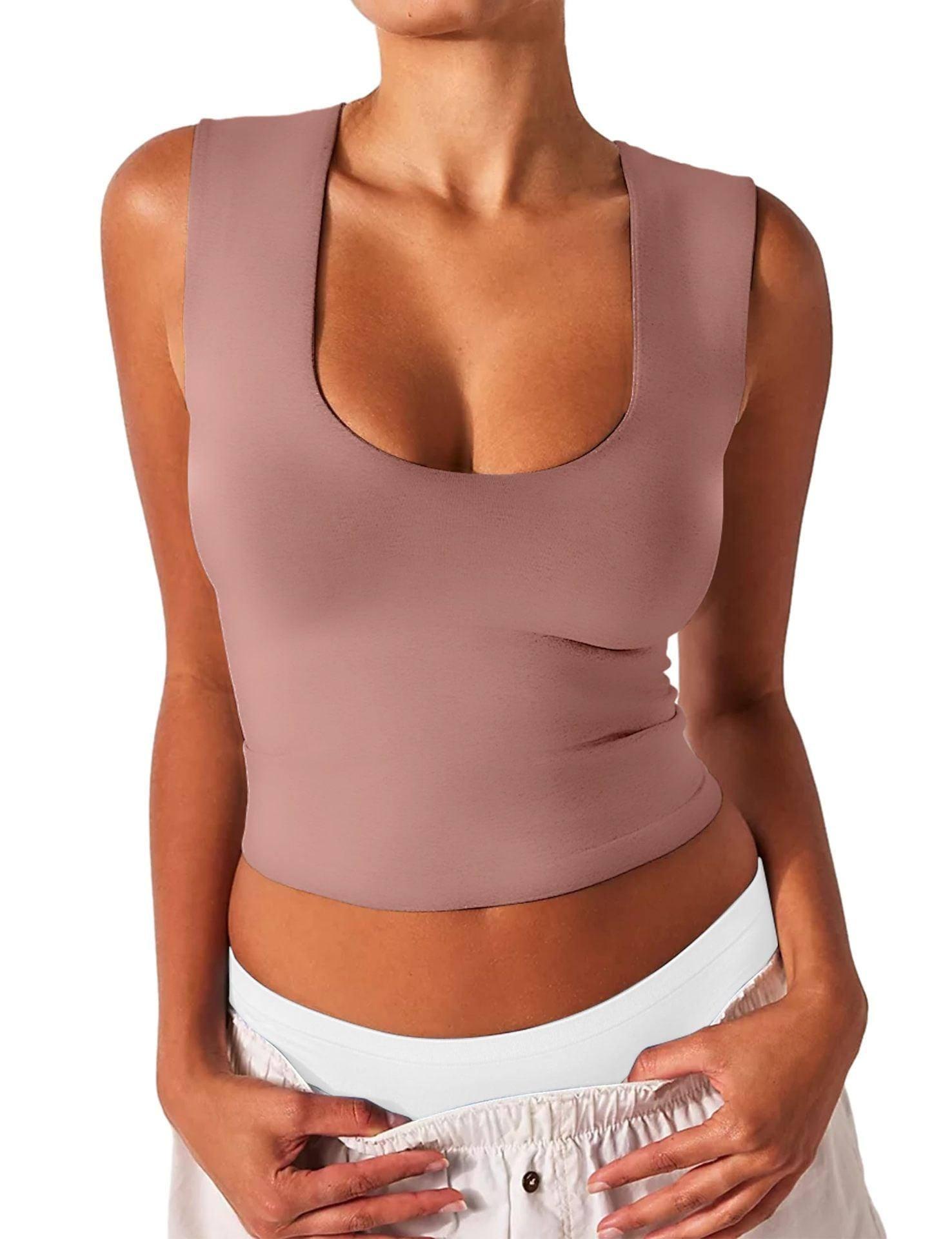 Women's Slim-fit U-neck Sleeveless Vest Top-Pink-8