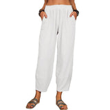 Women's Solid Color Loose Cotton And Linen Casual Pants Home-3