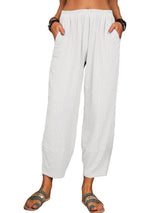 Women's Solid Color Loose Cotton And Linen Casual Pants Home-White-6