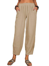 Women's Solid Color Loose Cotton And Linen Casual Pants Home-Khaki-7