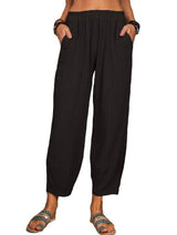 Women's Solid Color Loose Cotton And Linen Casual Pants Home-Black-8