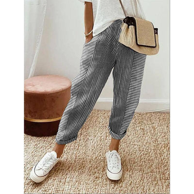 Women's Striped Print Trousers Summer Fashion Casual Loose Light Green / 3XL-Black-2