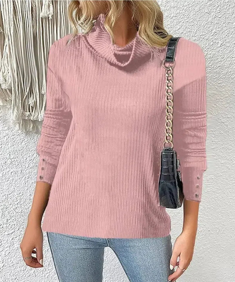 Women's Sweater Style Turtleneck Knitted Sweater-Pink-3