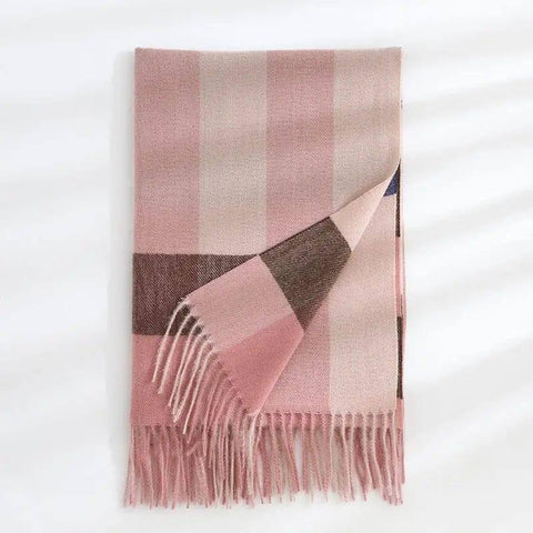 Women's Thickened Warm Cashmere Like Check Printed Scarf-Pink-10