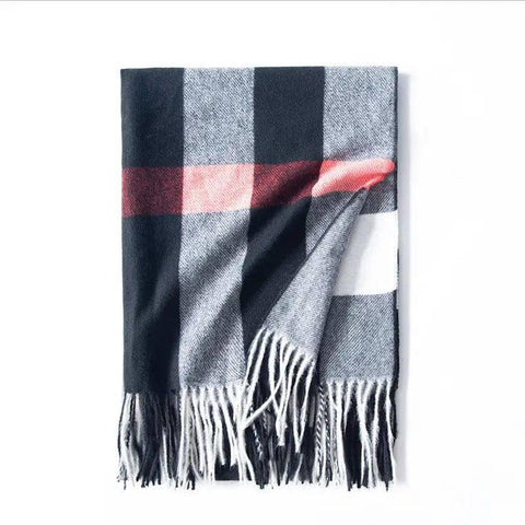 Women's Thickened Warm Cashmere Like Check Printed Scarf-Black grey-4