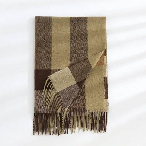 Women's Thickened Warm Cashmere Like Check Printed Scarf-Brown-7