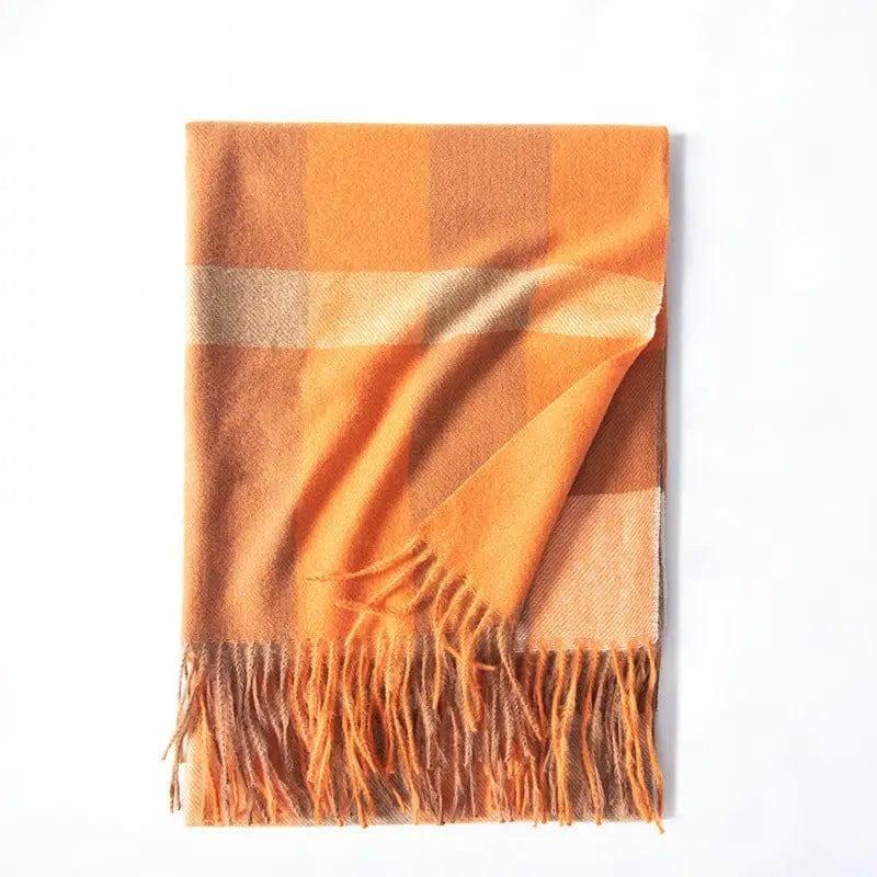 Women's Thickened Warm Cashmere Like Check Printed Scarf-Orange-8