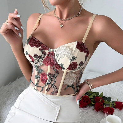 Women's Vest Retro Net Yarn Flowers Embroidered Vest-5