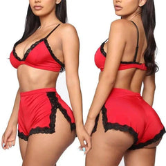 Women Sexy Sleepwear Lingerie Lace Bra-Red-4