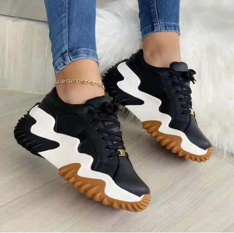 Women Shoes Lace-up Sports Sneakers-Black-1