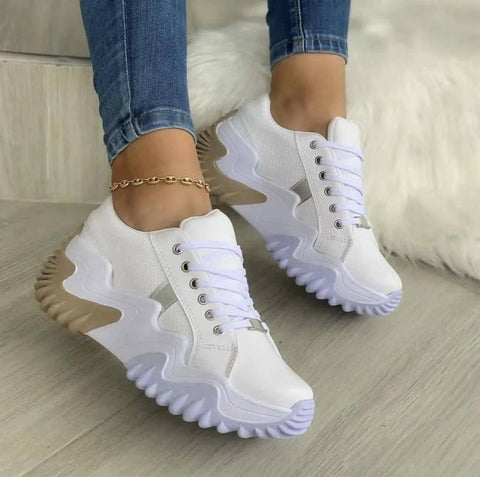 Women Shoes Lace-up Sports Sneakers-White-3