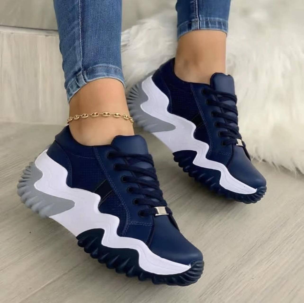 Women Shoes Lace-up Sports Sneakers-Navy blue-4