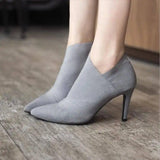 Women Shoes Slip-On Retro High Heel Ankle Boot Elegant Cusp-Gray-1